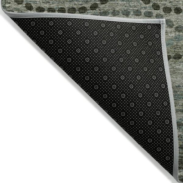 HomeRoots 8' Artichoke Green and Gray Round Ogee Rug - Stylish, Washable, Durable for Indoor & Outdoor Spaces 629691