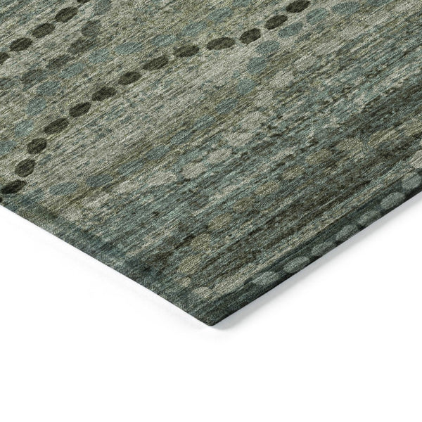 HomeRoots 8' Artichoke Green and Gray Round Ogee Rug - Stylish, Washable, Durable for Indoor & Outdoor Spaces 629691