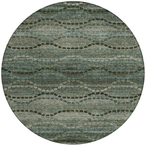 HomeRoots 8' Artichoke Green and Gray Round Ogee Rug - Stylish, Washable, Durable for Indoor & Outdoor Spaces 629691