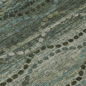HomeRoots 8' Artichoke Green and Gray Round Ogee Rug - Stylish, Washable, Durable for Indoor & Outdoor Spaces 629691