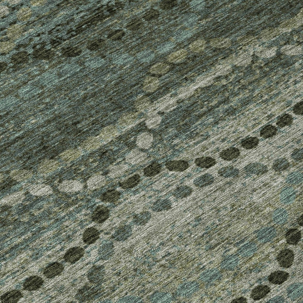 HomeRoots 8' Artichoke Green and Gray Round Ogee Rug - Stylish, Washable, Durable for Indoor & Outdoor Spaces 629691