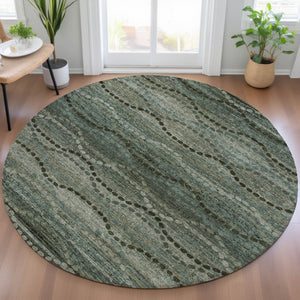 HomeRoots 8' Artichoke Green and Gray Round Ogee Rug - Stylish, Washable, Durable for Indoor & Outdoor Spaces 629691