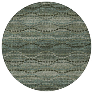 HomeRoots 8' Artichoke Green and Gray Round Ogee Rug - Stylish, Washable, Durable for Indoor & Outdoor Spaces 629691