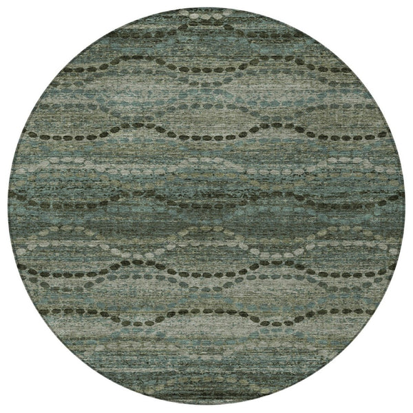 HomeRoots 8' Artichoke Green and Gray Round Ogee Rug - Stylish, Washable, Durable for Indoor & Outdoor Spaces 629691