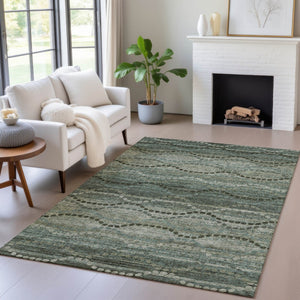 HomeRoots 9' Ogee Artichoke Green and Gray Washable Area Rug – Stylish, Durable, Indoor/Outdoor Comfort! 629693