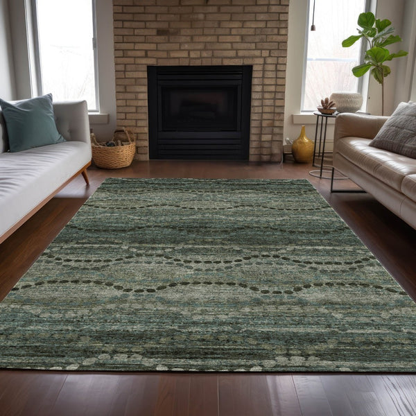 HomeRoots 9' Ogee Artichoke Green and Gray Washable Area Rug – Stylish, Durable, Indoor/Outdoor Comfort! 629693