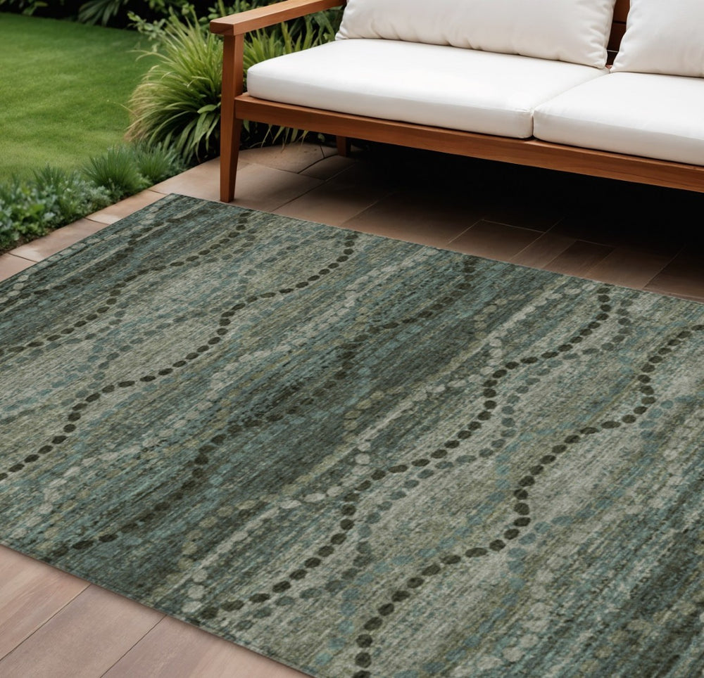 HomeRoots 10' Ogee Area Rug in Artichoke Green & Gray - Durable, Washable Design for Indoor & Outdoor Use 629694