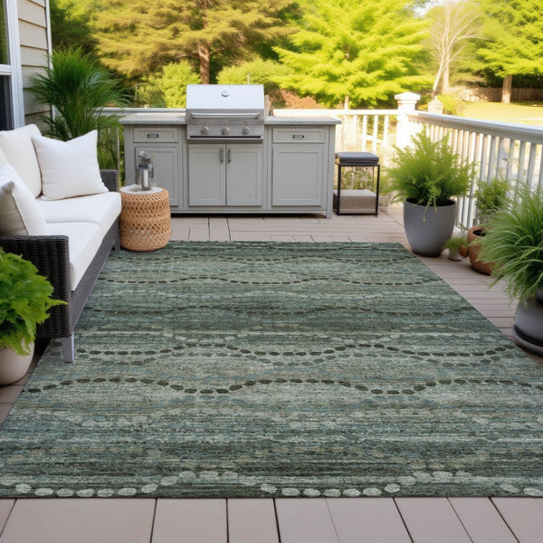 HomeRoots 10' Ogee Area Rug in Artichoke Green & Gray - Durable, Washable Design for Indoor & Outdoor Use 629694