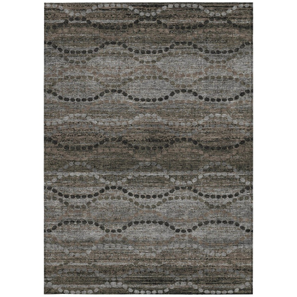 HomeRoots 5' Chocolate and Gray Ogee Washable Area Rug for Indoor/Outdoor Use – Durable, Stylish & Stain-Resistant 629696