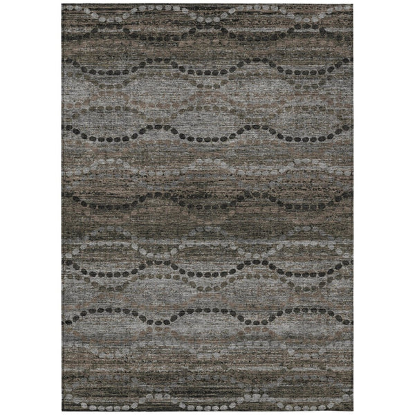 HomeRoots 5' Chocolate and Gray Ogee Washable Area Rug for Indoor/Outdoor Use – Durable, Stylish & Stain-Resistant 629696