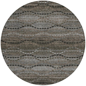 HomeRoots 8' Chocolate and Gray Round Ogee Rug – Stylish, Washable, Durable for Indoor & Outdoor Spaces! 629697
