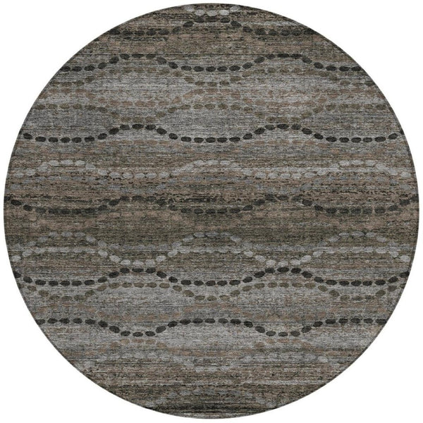 HomeRoots 8' Chocolate and Gray Round Ogee Rug – Stylish, Washable, Durable for Indoor & Outdoor Spaces! 629697