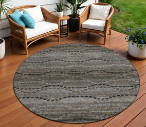 HomeRoots 8' Chocolate and Gray Round Ogee Rug – Stylish, Washable, Durable for Indoor & Outdoor Spaces! 629697