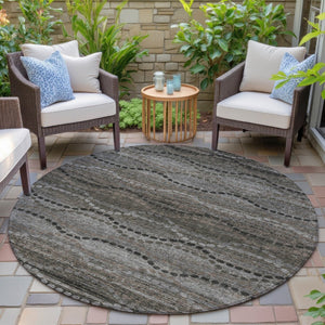 HomeRoots 8' Chocolate and Gray Round Ogee Rug – Stylish, Washable, Durable for Indoor & Outdoor Spaces! 629697