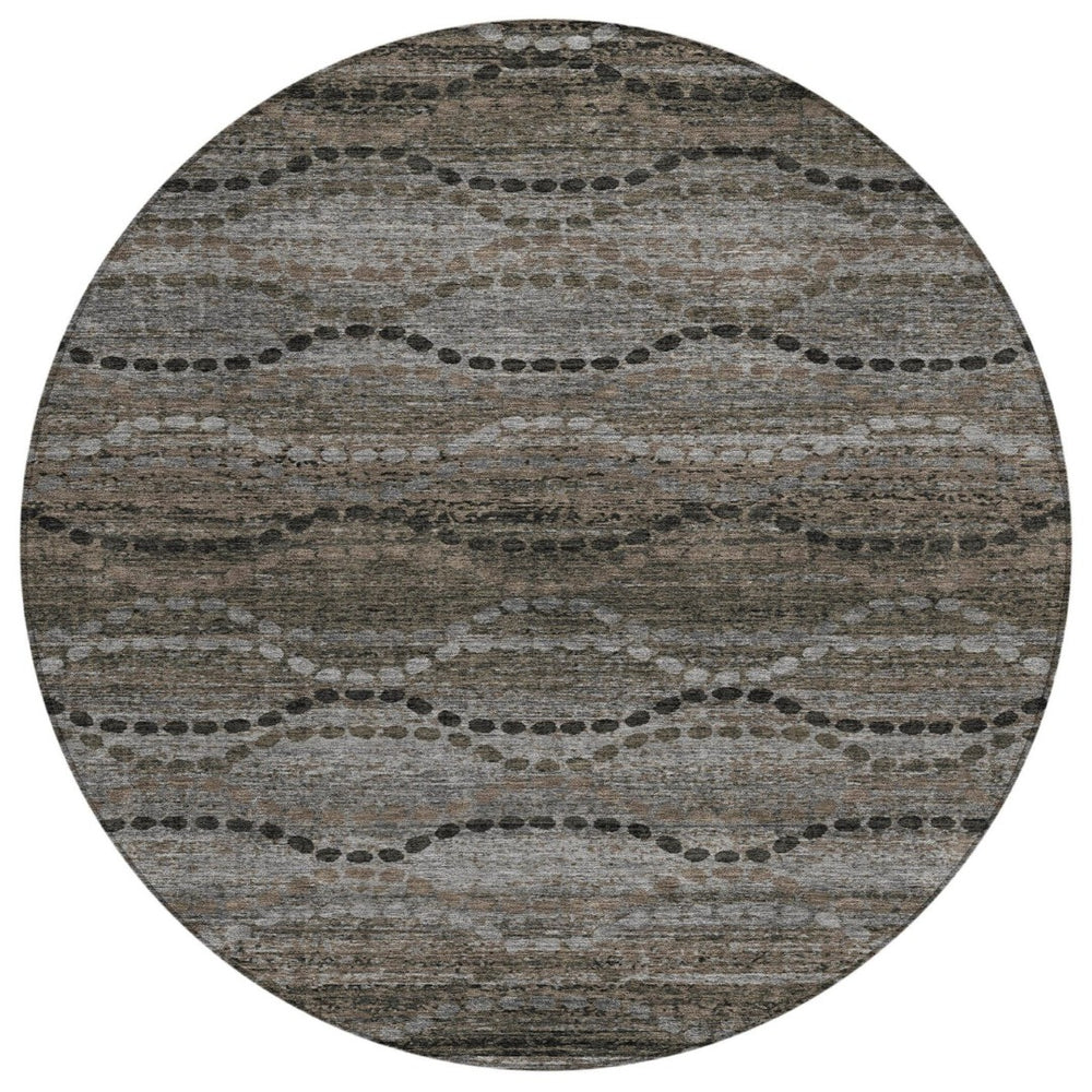 HomeRoots 8' Chocolate and Gray Round Ogee Rug – Stylish, Washable, Durable for Indoor & Outdoor Spaces! 629697