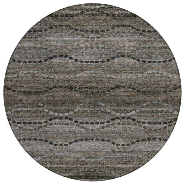 HomeRoots 8' Chocolate and Gray Round Ogee Rug – Stylish, Washable, Durable for Indoor & Outdoor Spaces! 629697