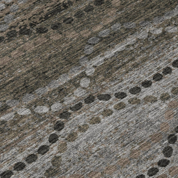 HomeRoots 8' Chocolate and Gray Round Ogee Rug – Stylish, Washable, Durable for Indoor & Outdoor Spaces! 629697