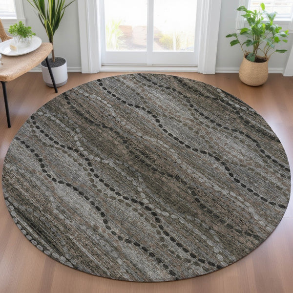 HomeRoots 8' Chocolate and Gray Round Ogee Rug – Stylish, Washable, Durable for Indoor & Outdoor Spaces! 629697