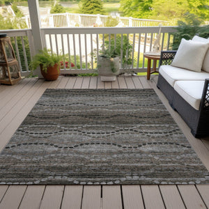 HomeRoots 8' X 10' Chocolate & Gray Ogee Area Rug - Durable, Washable Indoor/Outdoor Design for Stylish Spaces 629698