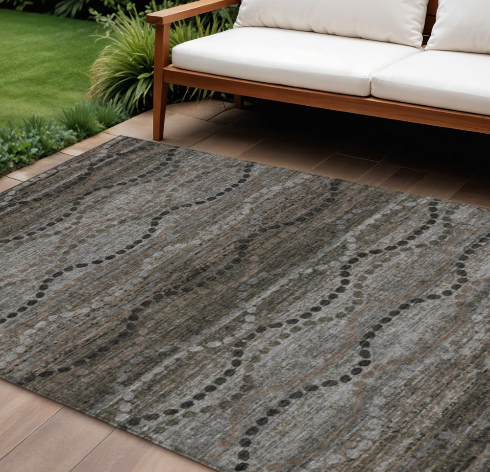HomeRoots 10' x 14' Chocolate and Gray Ogee Area Rug - Washable, Durable, Perfect for Indoor & Outdoor Use! 629700