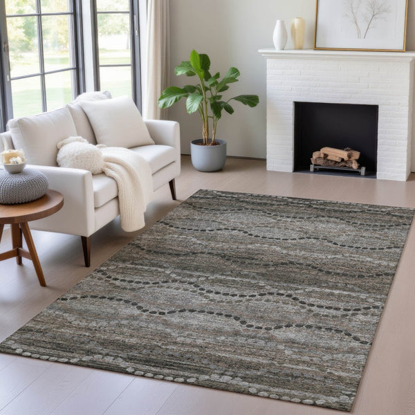 HomeRoots 10' x 14' Chocolate and Gray Ogee Area Rug - Washable, Durable, Perfect for Indoor & Outdoor Use! 629700