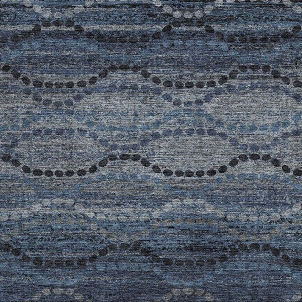 HomeRoots 5' Navy Blue and Gray Ogee Area Rug - Washable, Stain-Resistant, Indoor/Outdoor for Busy Homes 629702