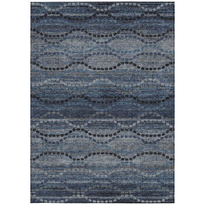 HomeRoots 5' Navy Blue and Gray Ogee Area Rug - Washable, Stain-Resistant, Indoor/Outdoor for Busy Homes 629702