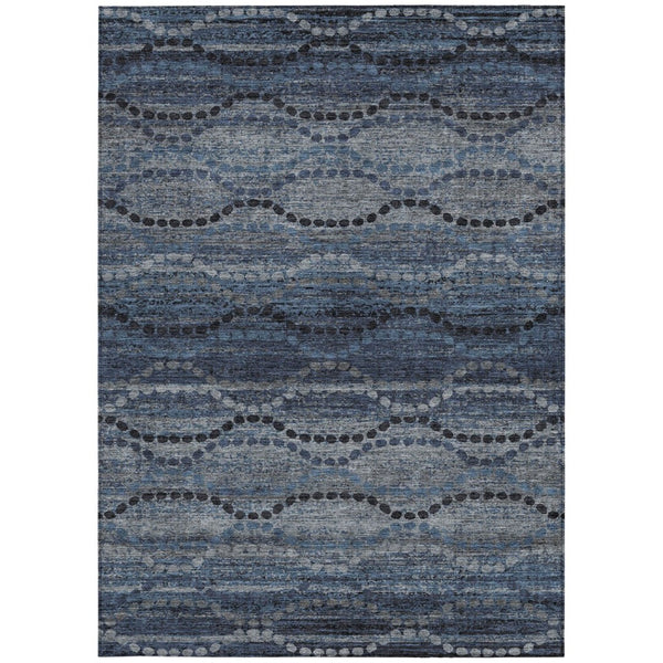 HomeRoots 5' Navy Blue and Gray Ogee Area Rug - Washable, Stain-Resistant, Indoor/Outdoor for Busy Homes 629702