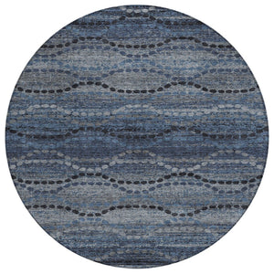 HomeRoots 8' Navy Blue & Gray Round Ogee Rug - Durable, Washable, Stylish for Indoor & Outdoor Spaces! 629703