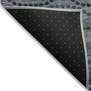 HomeRoots 8' Navy Blue & Gray Round Ogee Rug - Durable, Washable, Stylish for Indoor & Outdoor Spaces! 629703