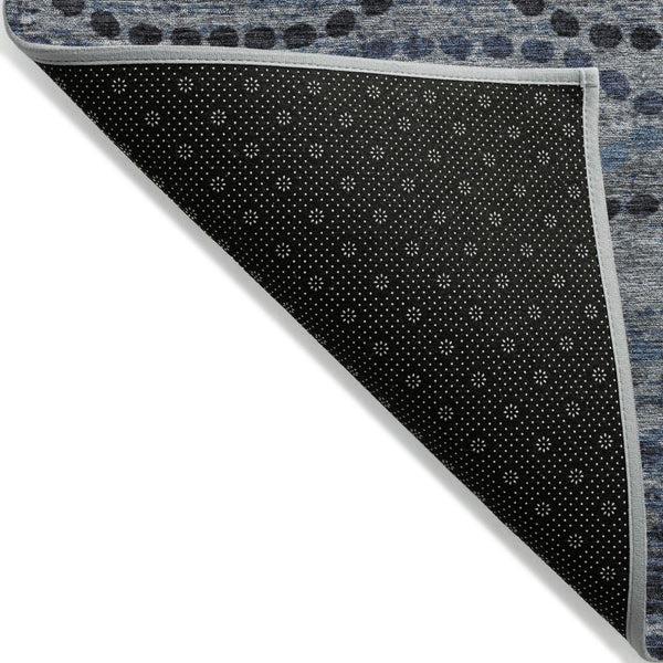 HomeRoots 8' Navy Blue & Gray Round Ogee Rug - Durable, Washable, Stylish for Indoor & Outdoor Spaces! 629703