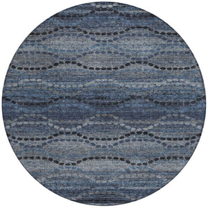 HomeRoots 8' Navy Blue & Gray Round Ogee Rug - Durable, Washable, Stylish for Indoor & Outdoor Spaces! 629703