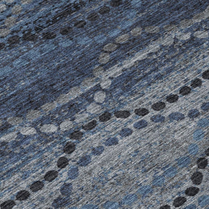 HomeRoots 8' Navy Blue & Gray Round Ogee Rug - Durable, Washable, Stylish for Indoor & Outdoor Spaces! 629703
