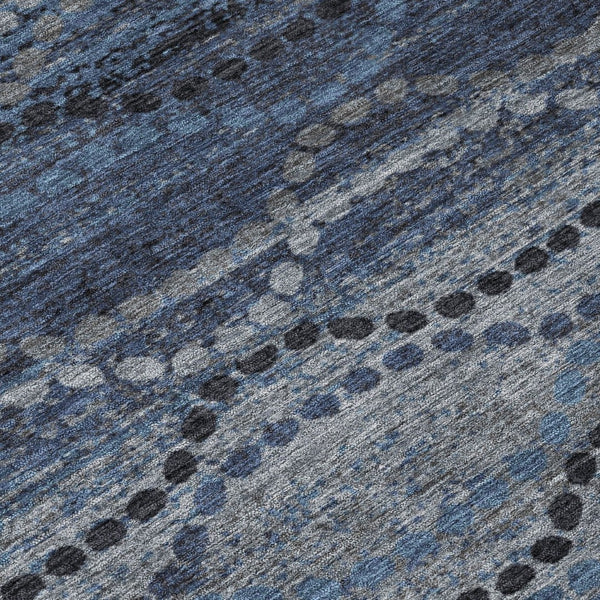 HomeRoots 8' Navy Blue & Gray Round Ogee Rug - Durable, Washable, Stylish for Indoor & Outdoor Spaces! 629703