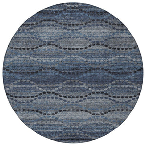 HomeRoots 8' Navy Blue & Gray Round Ogee Rug - Durable, Washable, Stylish for Indoor & Outdoor Spaces! 629703