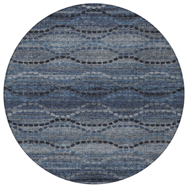 HomeRoots 8' Navy Blue & Gray Round Ogee Rug - Durable, Washable, Stylish for Indoor & Outdoor Spaces! 629703