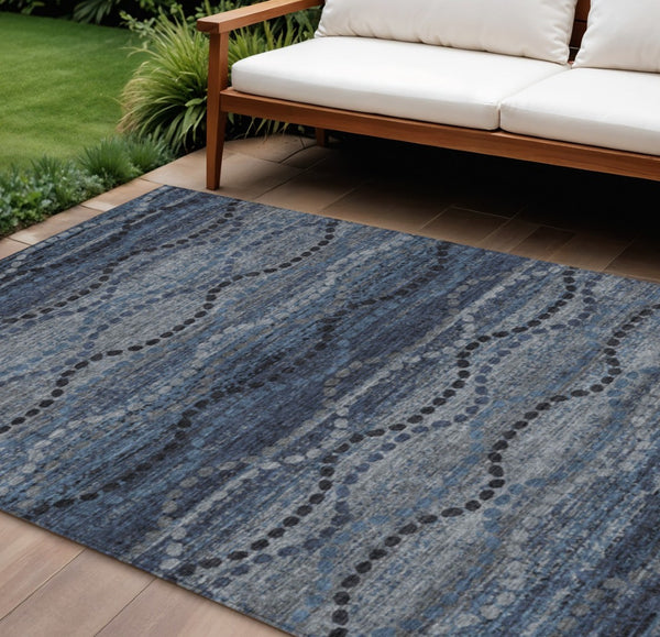 HomeRoots 9' X 12' Navy Blue & Gray Ogee Area Rug - Durable, Washable, Stylish for Indoor & Outdoor Spaces 629705