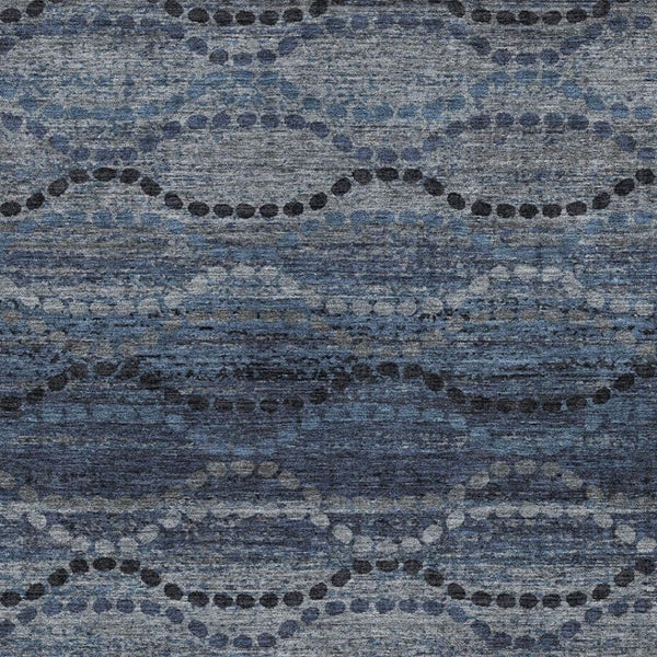 HomeRoots 9' X 12' Navy Blue & Gray Ogee Area Rug - Durable, Washable, Stylish for Indoor & Outdoor Spaces 629705