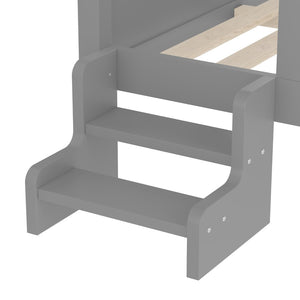 English Elm Full Bunk Bed with Trundle Bookshelf Storage Pine Frame Car Design for Kids Gray W1580S00296