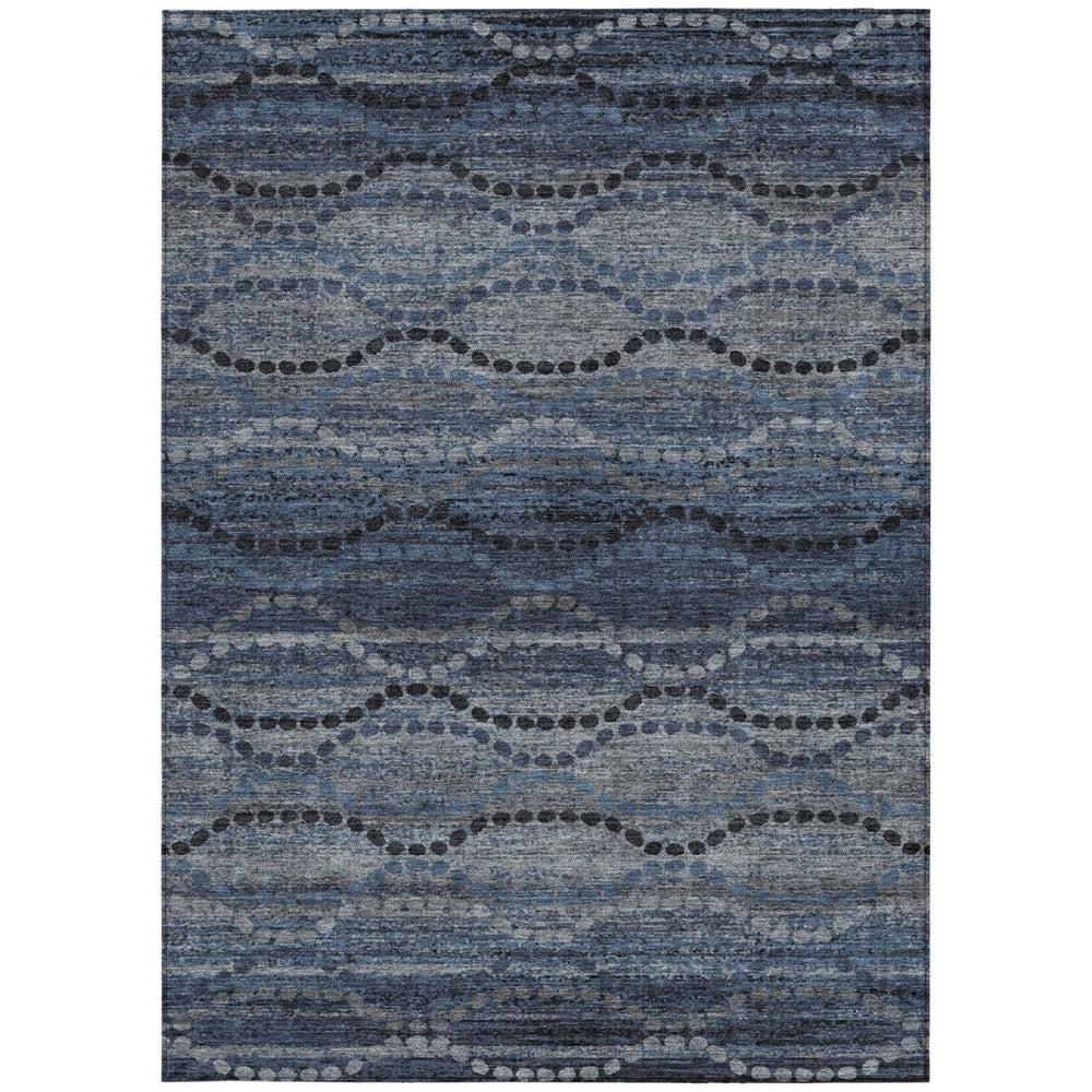 HomeRoots 10' Ogee Area Rug in Navy Blue & Gray - Stylish, Washable, Indoor/Outdoor Design for High-Traffic Spaces 629706