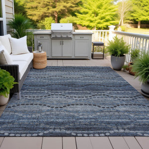 HomeRoots 10' Ogee Area Rug in Navy Blue & Gray - Stylish, Washable, Indoor/Outdoor Design for High-Traffic Spaces 629706