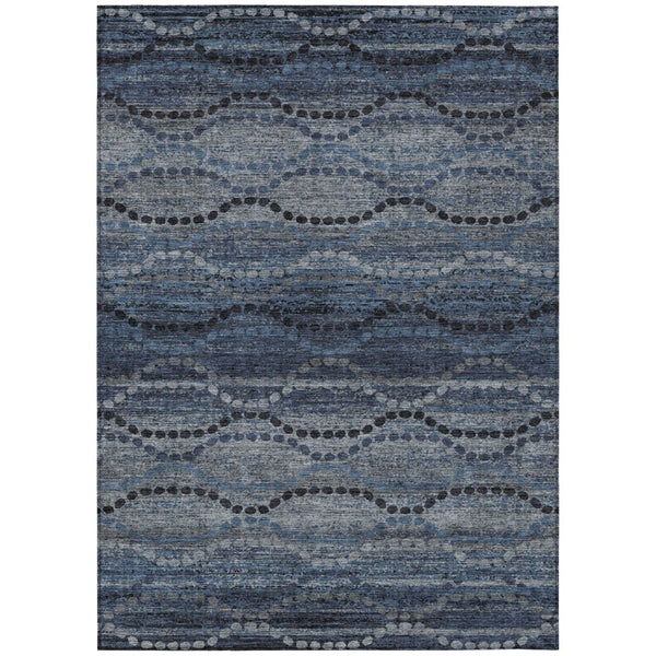 HomeRoots 10' Ogee Area Rug in Navy Blue & Gray - Stylish, Washable, Indoor/Outdoor Design for High-Traffic Spaces 629706