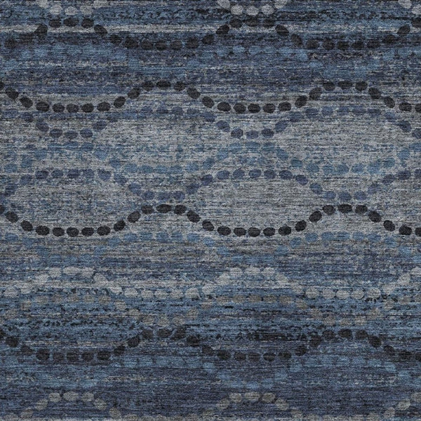 HomeRoots 10' Ogee Area Rug in Navy Blue & Gray - Stylish, Washable, Indoor/Outdoor Design for High-Traffic Spaces 629706