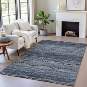 HomeRoots 10' Ogee Area Rug in Navy Blue & Gray - Stylish, Washable, Indoor/Outdoor Design for High-Traffic Spaces 629706