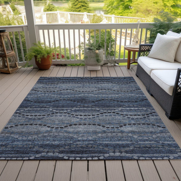 HomeRoots 10' Ogee Area Rug in Navy Blue & Gray - Stylish, Washable, Indoor/Outdoor Design for High-Traffic Spaces 629706