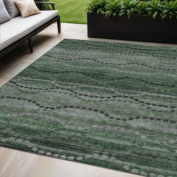 HomeRoots 5' Ogee Area Rug in Olive Green & Gray – Stylish, Washable Indoor/Outdoor Design for High-Traffic Spaces 629708