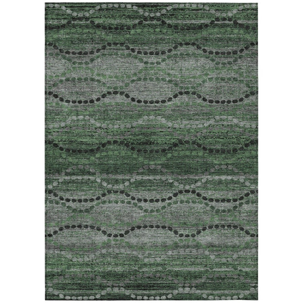 HomeRoots 5' Ogee Area Rug in Olive Green & Gray – Stylish, Washable Indoor/Outdoor Design for High-Traffic Spaces 629708