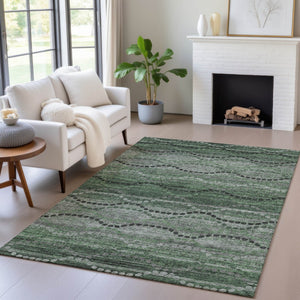 HomeRoots 5' Ogee Area Rug in Olive Green & Gray – Stylish, Washable Indoor/Outdoor Design for High-Traffic Spaces 629708