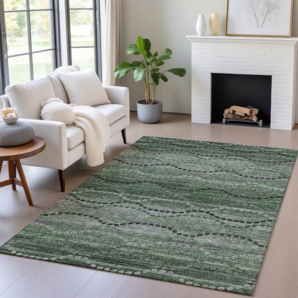HomeRoots 5' Ogee Area Rug in Olive Green & Gray – Stylish, Washable Indoor/Outdoor Design for High-Traffic Spaces 629708