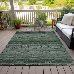 HomeRoots 5' Ogee Area Rug in Olive Green & Gray – Stylish, Washable Indoor/Outdoor Design for High-Traffic Spaces 629708